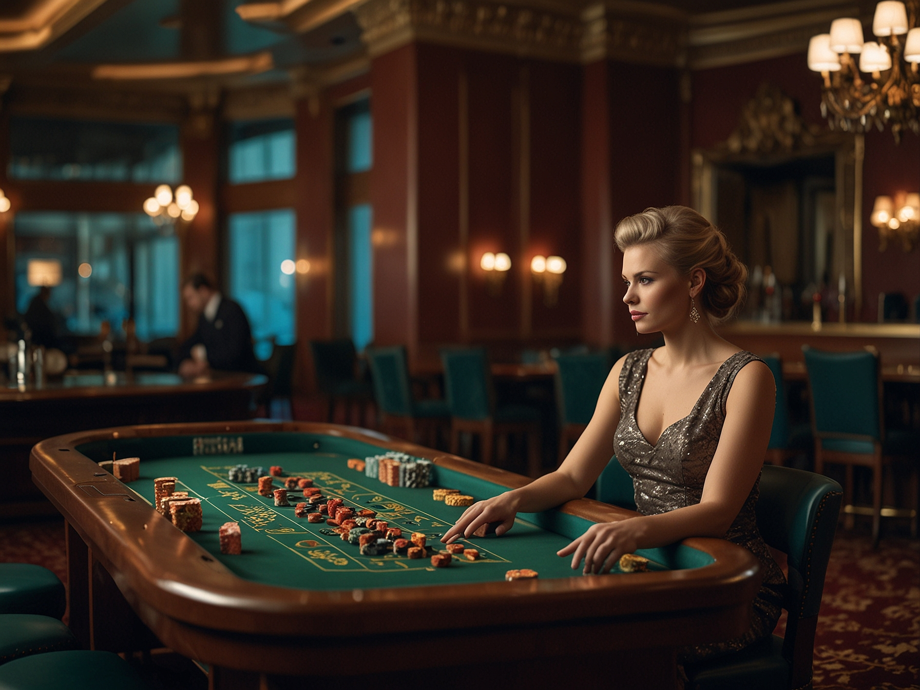 Elegant casino interior with roulette and players