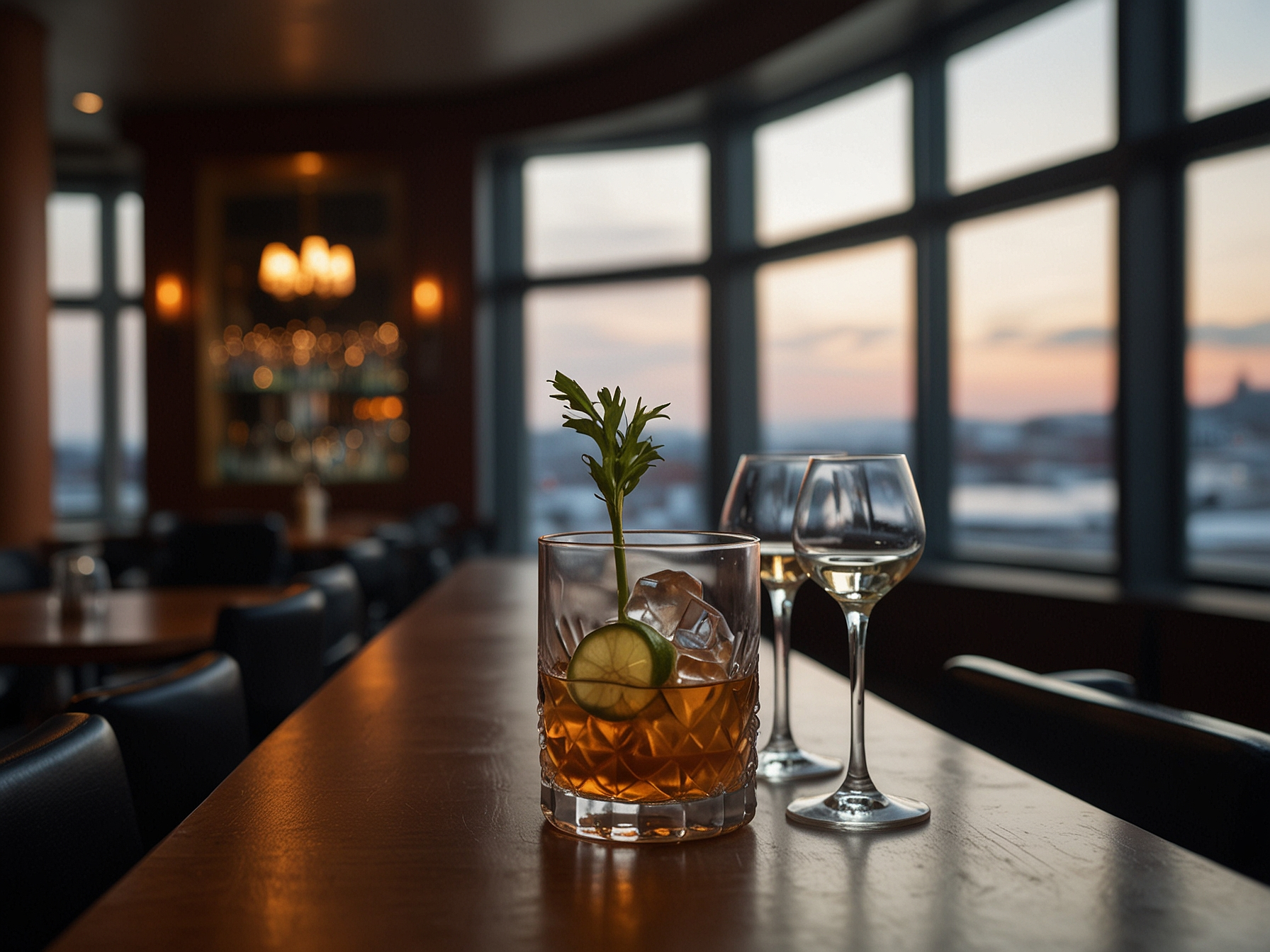 Panoramic dining and cocktail bar view